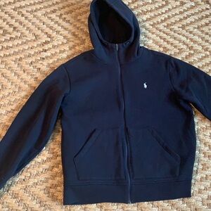Polo navy zip up hoodie, fleece lined. L